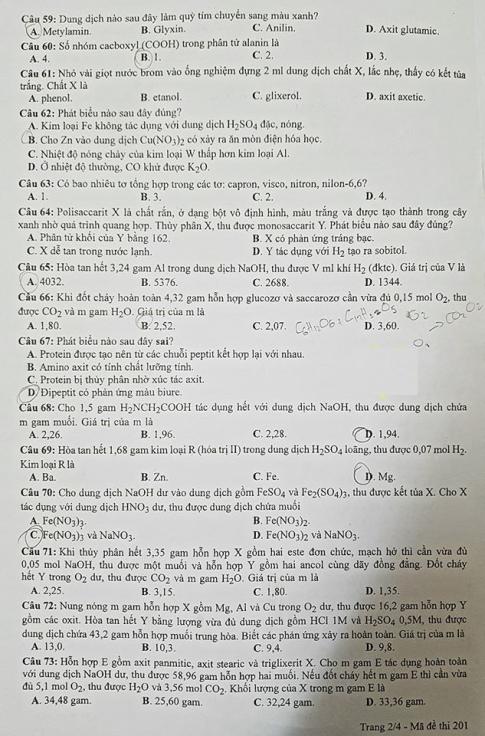 Thi THPTQG 2020: Đề thi và đáp án môn Hóa học mã đề 201