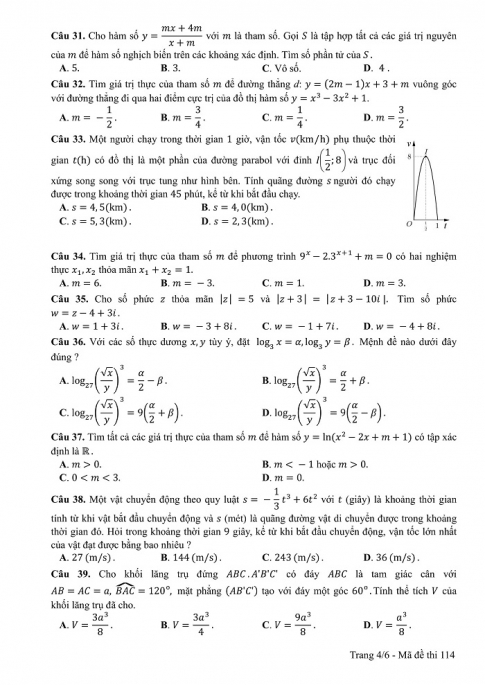 Đề và đáp án môn Toán mã đề 114 thi THPT quốc gia năm 2017 - đáp án của bộ GD-ĐT