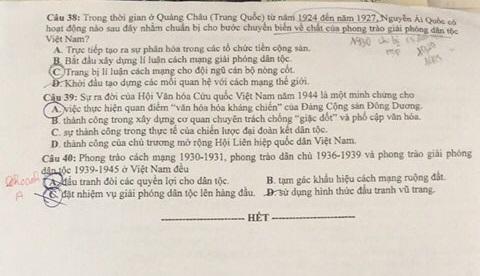 Thi THPQG 2020: Đề thi và đáp án môn Lịch sử mã đề 310