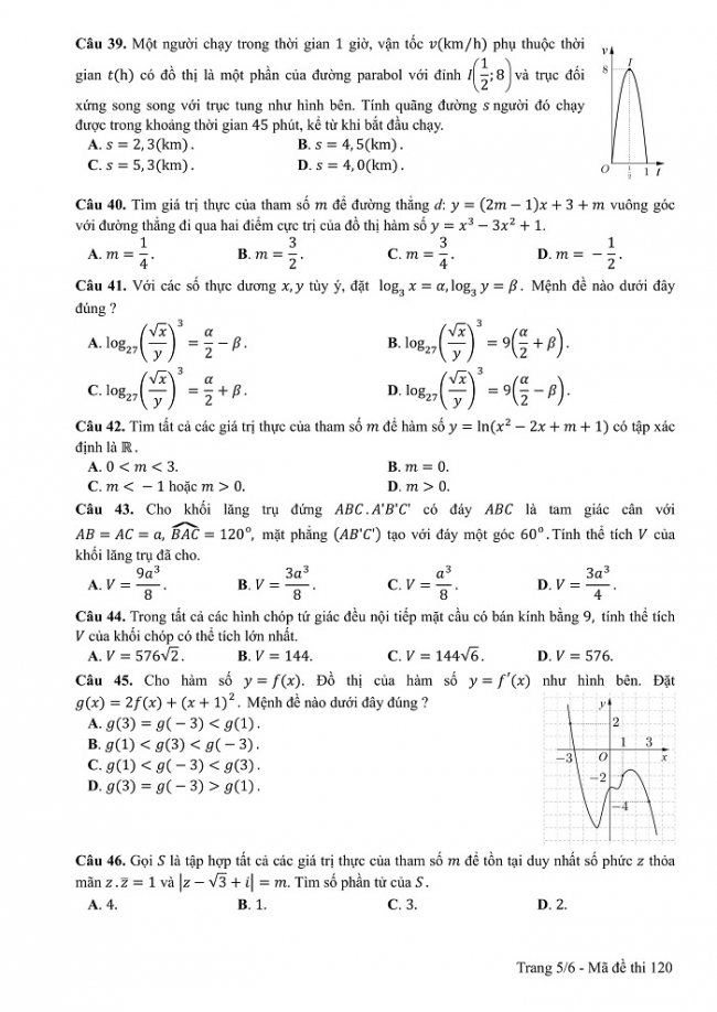 Đề và đáp án môn Toán mã đề 120 thi THPT quốc gia năm 2017 - đáp án của bộ GD-ĐT