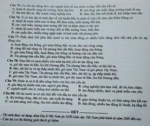 Thi THPQG 2020: Đề thi và đáp án môn Địa lí mã đề 320