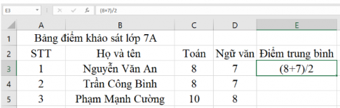 Giải vnen tin 7 bài 5: Tính toán đơn giản trên bảng tính