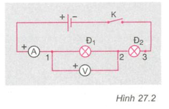 Bài 27 lý 7: Thực hành: Đo cường độ dòng điện và hiệu điện thế đối với đoạn mạch nối tiếp - sgk trang 76