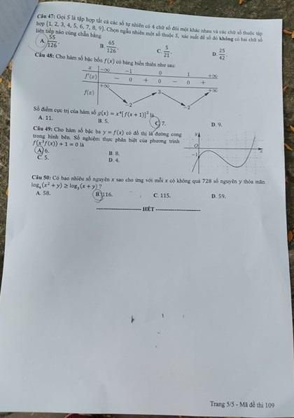 Thi THPTQG 2020: Đề thi và đáp án môn Toán mã đề 109