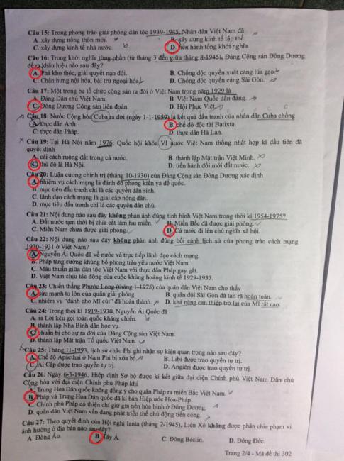 Thi THPQG 2020: Đề thi và đáp án môn Lịch sử mã đề 302