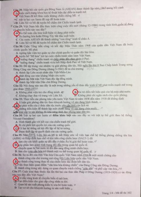 Thi THPQG 2020: Đề thi và đáp án môn Lịch sử mã đề 302