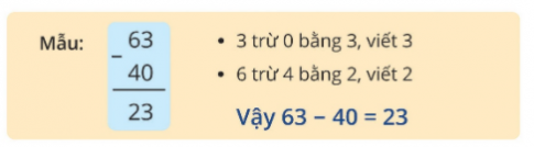 [Cánh diều] Giải toán 1 bài: Phép trừ dạng 27 - 4, 63 - 40