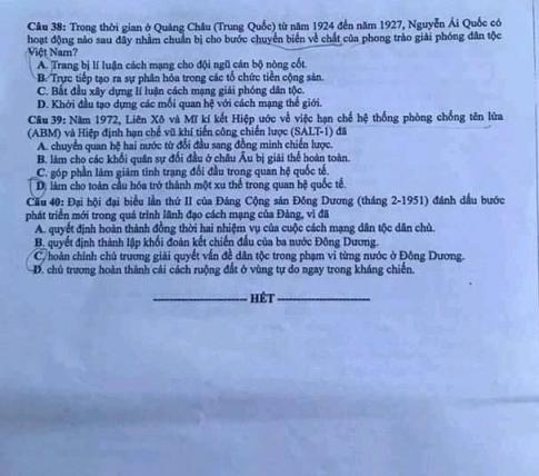 Thi THPQG 2020: Đề thi và đáp án môn Lịch sử mã đề 324
