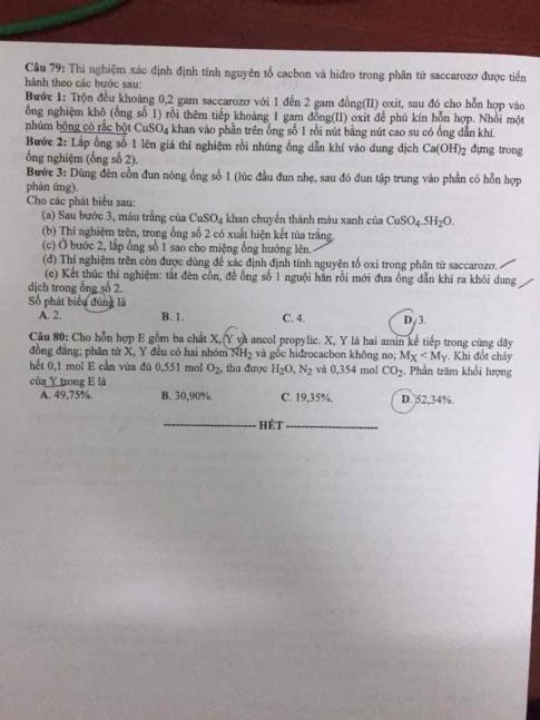 Thi THPTQG 2020: Đề thi và đáp án môn Hóa học mã đề 212