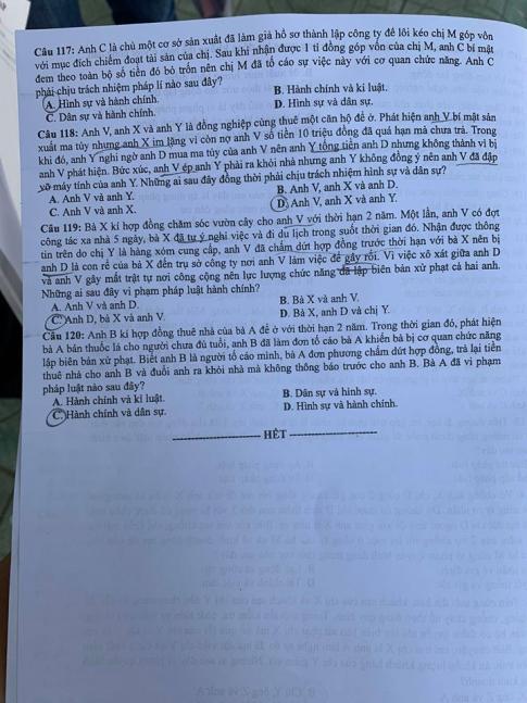 Thi THPQG 2020: Đề thi và đáp án môn GDCD mã đề 314