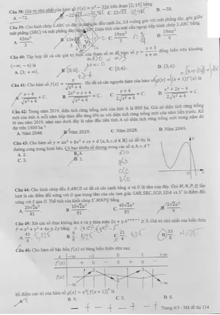 Thi THPTQG 2020: Đề thi và đáp án môn Toán mã đề 114