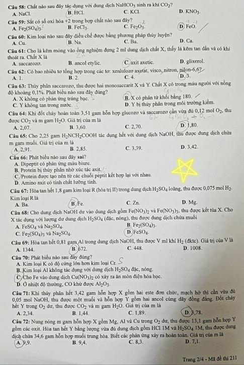 Thi THPTQG 2020: Đề thi và đáp án môn Hóa học mã đề 211