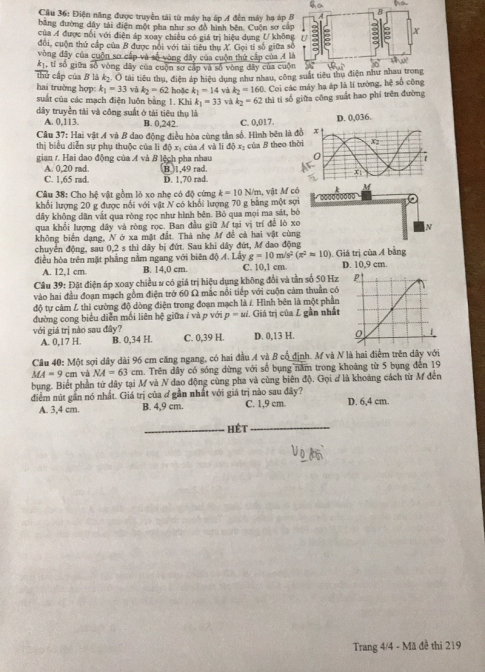 Thi THPTQG 2020: Đề thi và đáp án môn Vật lý mã đề 219