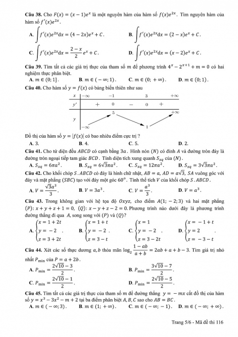 Đề và đáp án môn Toán mã đề 116 thi THPT quốc gia năm 2017 - đáp án của bộ GD-ĐT