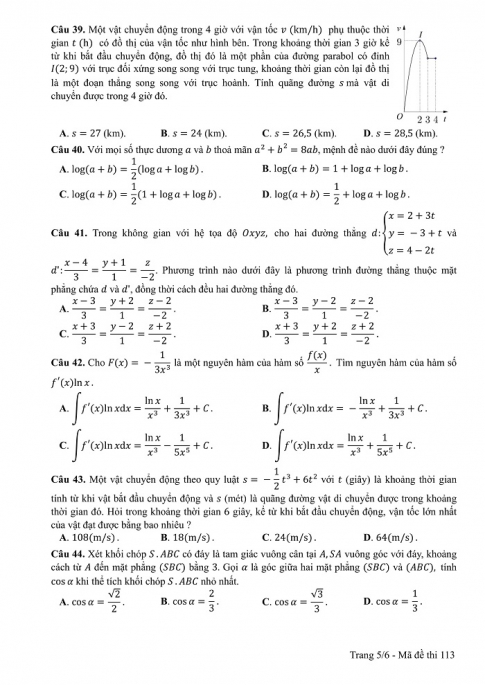 Đề và đáp án môn Toán mã đề 113 thi THPT quốc gia năm 2017 - đáp án của bộ GD-ĐT