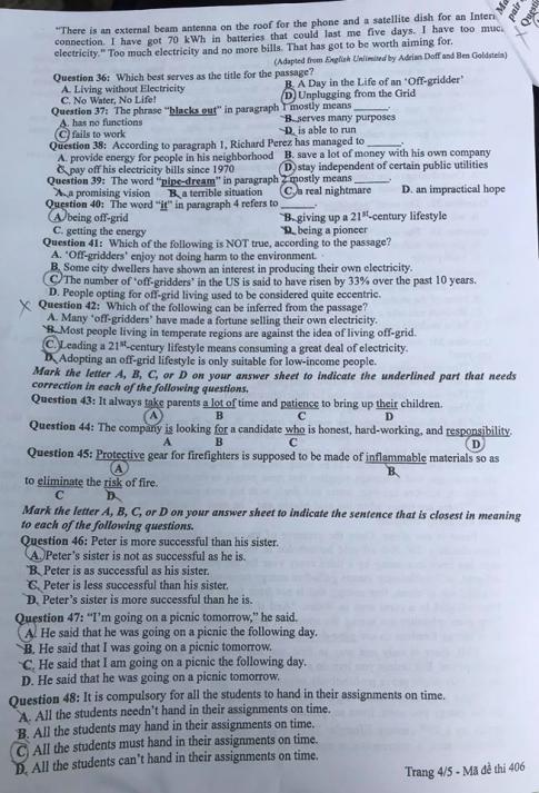Thi THPQG 2020: Đề thi và đáp án môn Tiếng anh mã đề 406