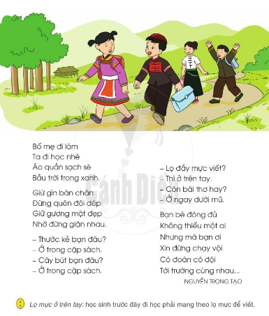 Các bạn trong bài thơ cùng nhau đi đâu? Các bạn hỏi nhau những gì trên đường?