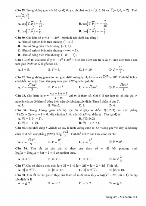 Đề và đáp án môn Toán mã đề 113 thi THPT quốc gia năm 2017 - đáp án của bộ GD-ĐT