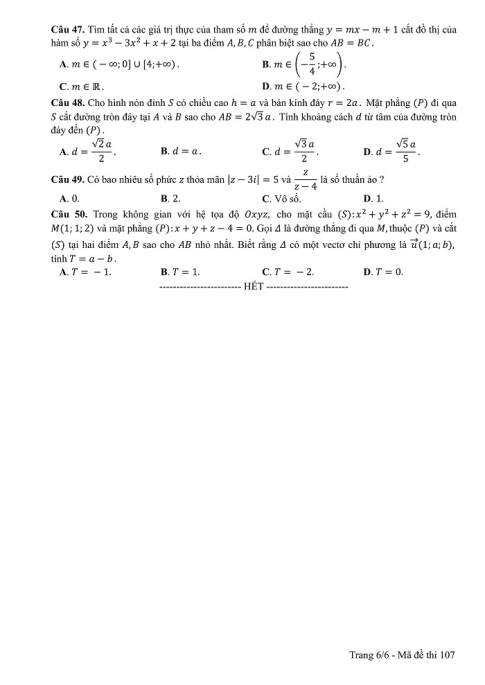 Đề và đáp án môn Toán mã đề 107 thi THPT quốc gia năm 2017 - đáp án của bộ GD-ĐT