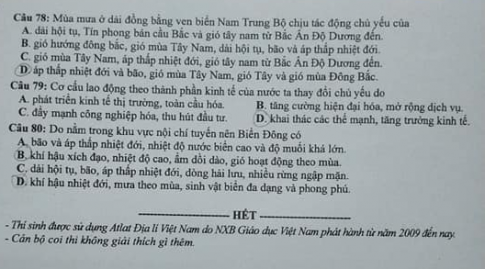 Thi THPQG 2020: Đề thi và đáp án môn Địa lí mã đề 319