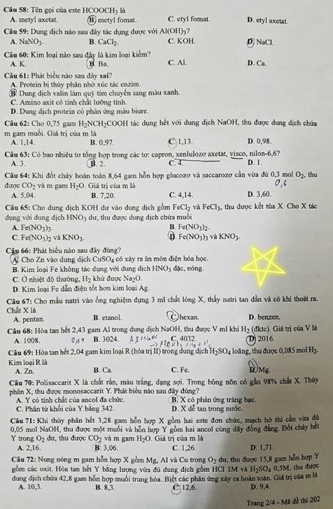 Thi THPTQG 2020: Đề thi và đáp án môn Hóa học mã đề 202