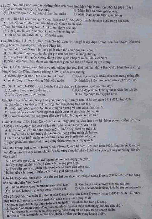 Thi THPQG 2020: Đề thi và đáp án môn Lịch sử mã đề 312