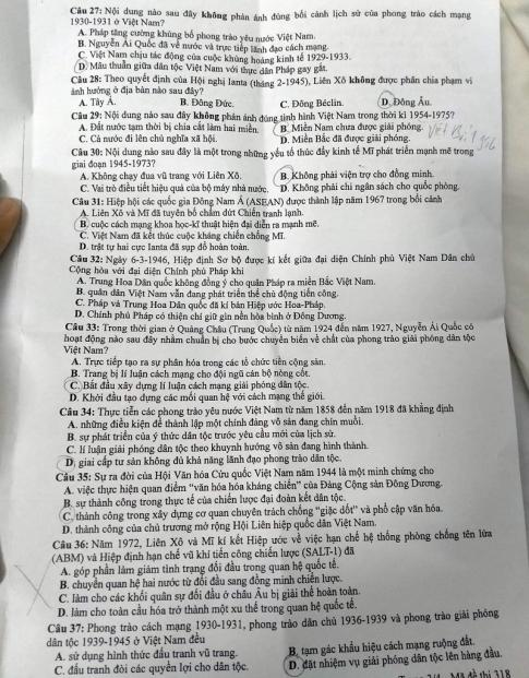 Thi THPQG 2020: Đề thi và đáp án môn Lịch sử mã đề 318