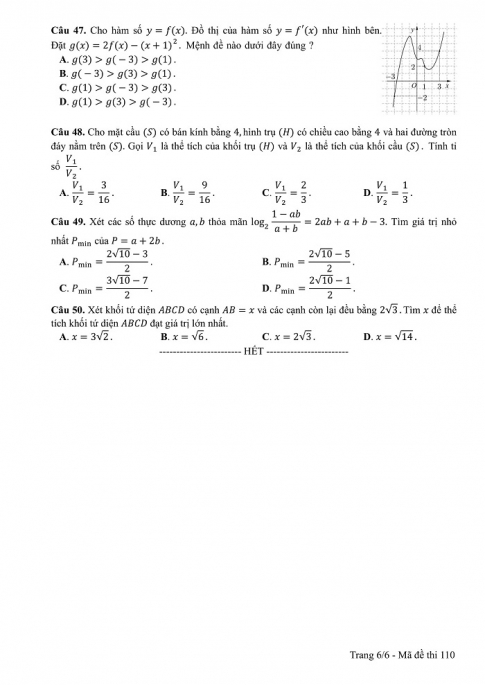 Đề và đáp án môn Toán mã đề 110 thi THPT quốc gia năm 2017 - đáp án của bộ GD-ĐT