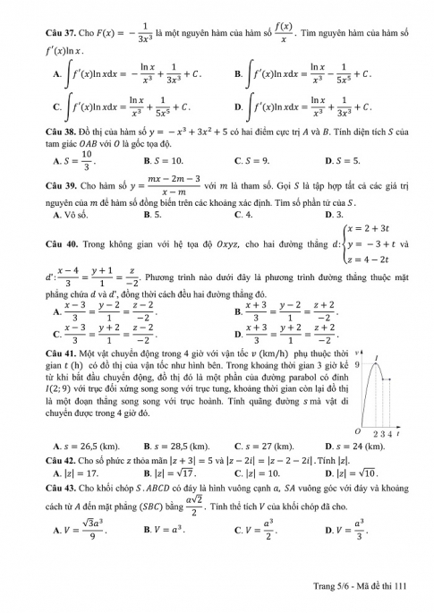 Đề và đáp án môn Toán mã đề 111 thi THPT quốc gia năm 2017 - đáp án của bộ GD-ĐT