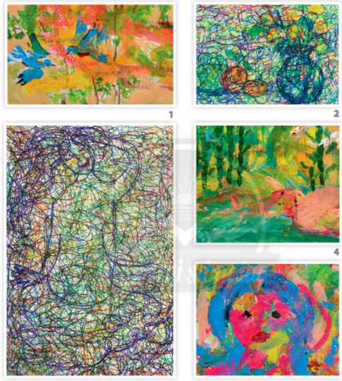 Nghe nhạc, vận động theo giai điệu tiết tấu của bản nhạc và di chuyển bút vòng quanh giấy. Em có cảm nhận gì về các chấm, nét, màu trong bài vẽ của mình với tranh của họa sĩ