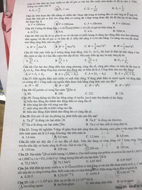 Thi THPTQG 2020: Đề thi và đáp án môn Vật lý mã đề 201