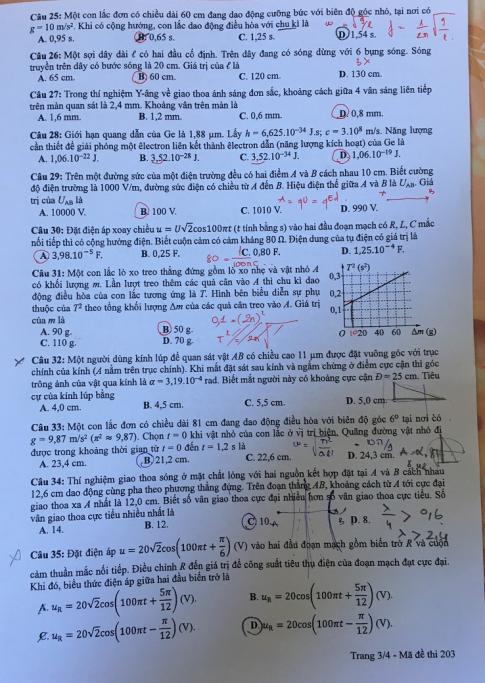 Thi THPTQG 2020: Đề thi và đáp án môn Vật lý mã đề 203