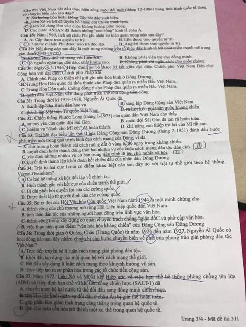 Thi THPQG 2020: Đề thi và đáp án môn Lịch sử mã đề 311