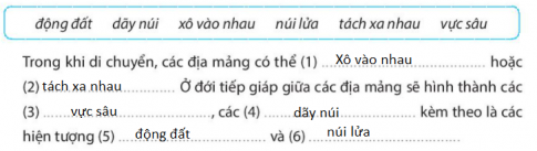[Kết nối tri thức] Giải SBT lịch sử và địa lí 6 bài: Cấu tạo của Trái Đất. Các mảng kiến tạo