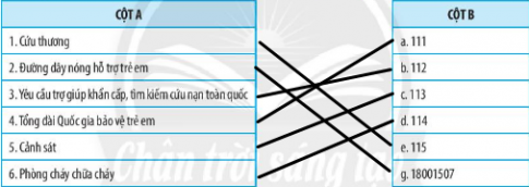 Nối nội dung cột A với cột B sao cho phù hợp