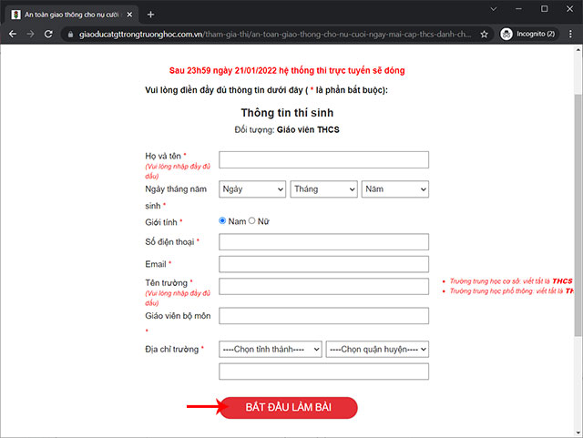 Cách đăng ký thi ATGT nụ cười ngày mai