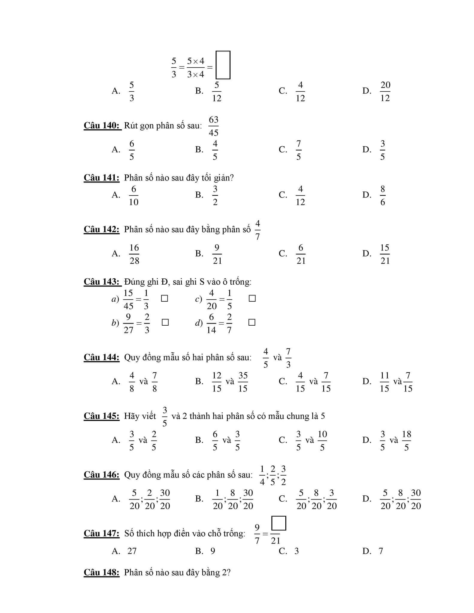 210 câu trắc nghiệm Toán lớp 4