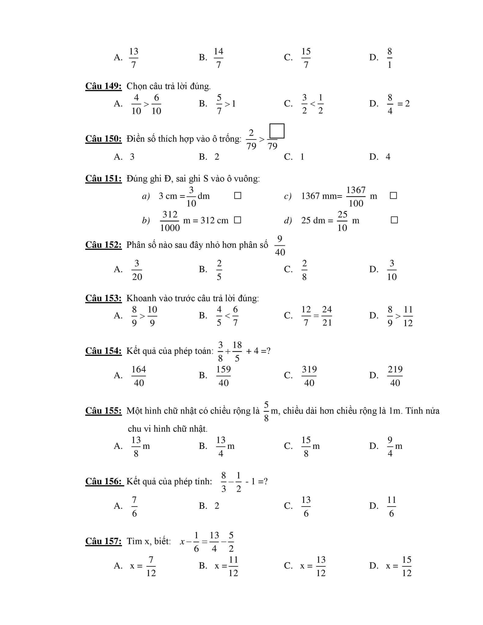 210 câu trắc nghiệm Toán lớp 4