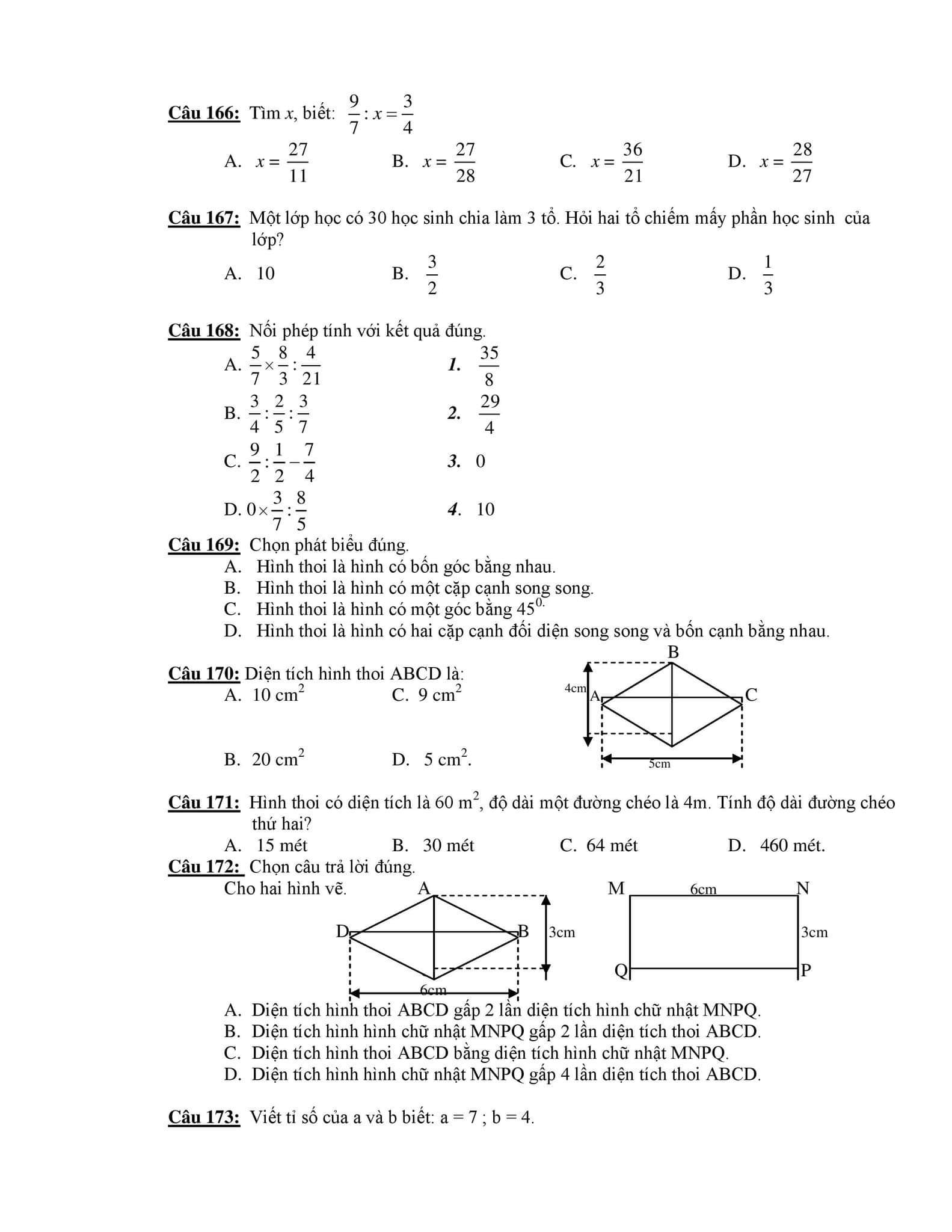 210 câu trắc nghiệm Toán lớp 4