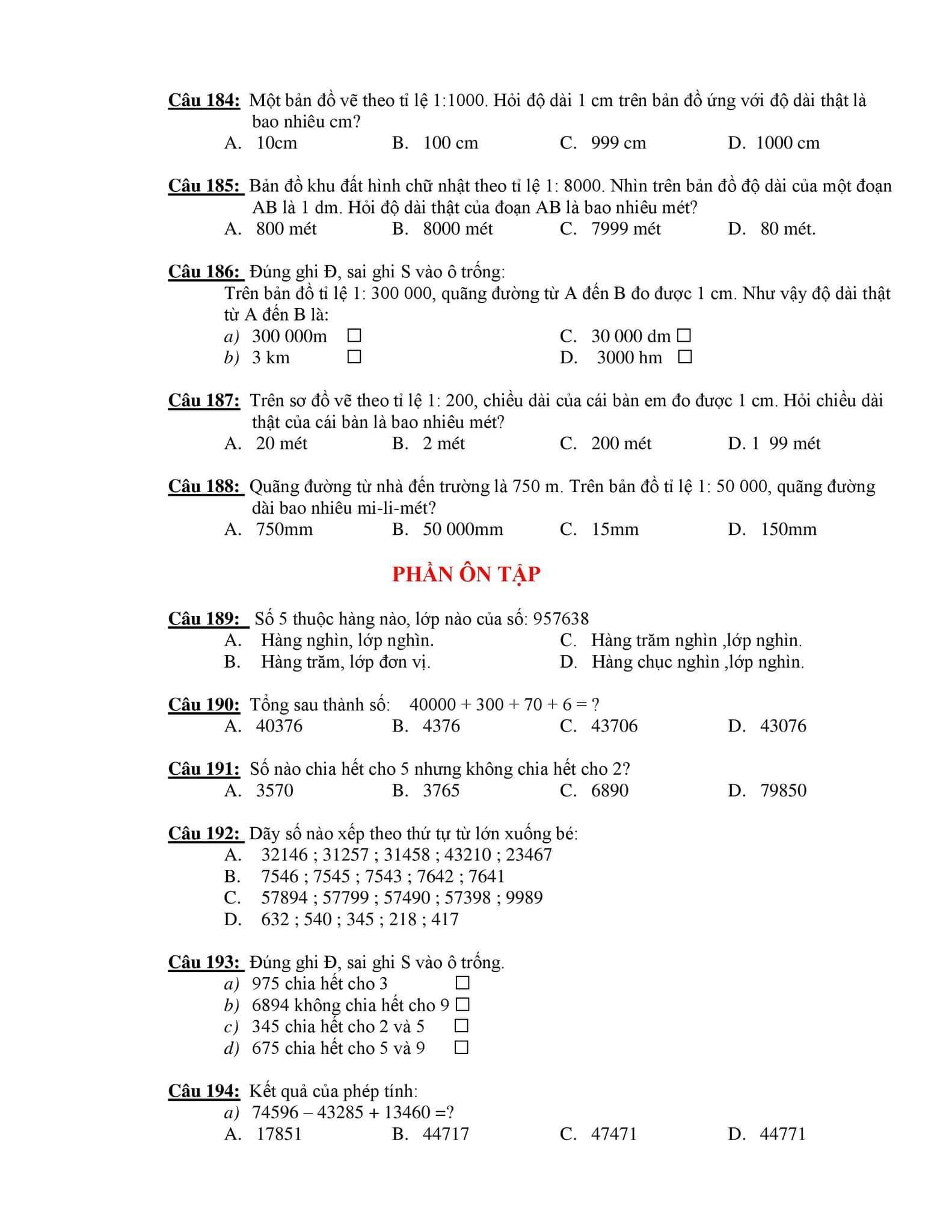 210 câu trắc nghiệm Toán lớp 4