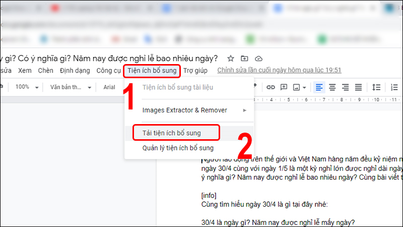 Vào tab Tiện ích bổ sung sau đó chọn Tải Tiện ích bổ sung 6 cách tải ảnh từ Google Docs về máy tính siêu đơn giản