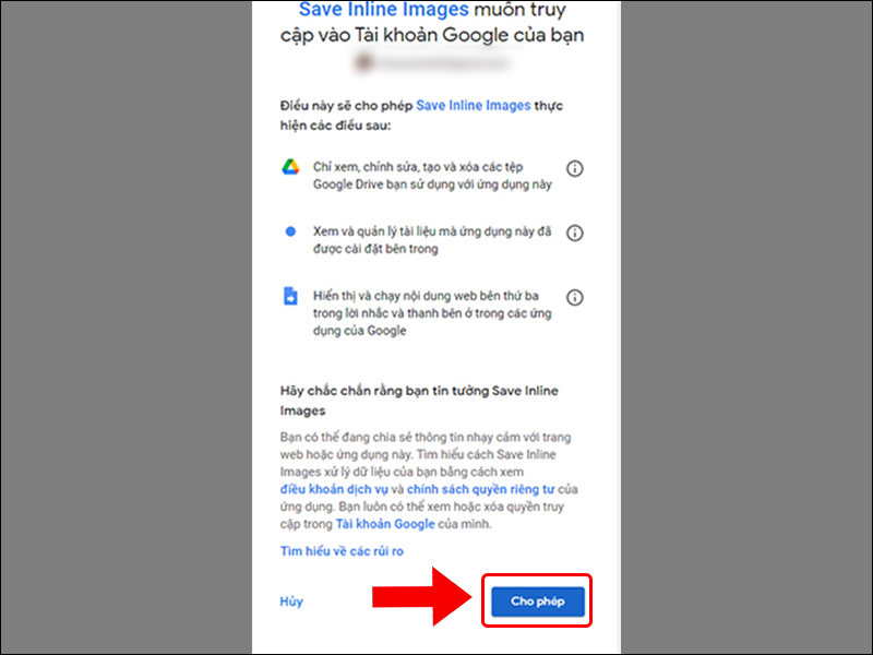 Chọn Cho phép để cấp quyền cho cho Add-on 6 cách tải ảnh từ Google Docs về máy tính siêu đơn giản