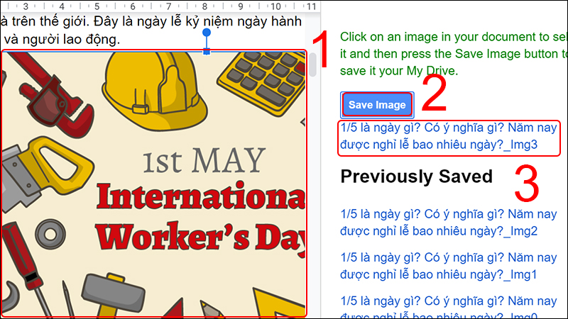 Chọn vào hình ảnh cần tải, sau đó chọn Save Image 6 cách tải ảnh từ Google Docs về máy tính siêu đơn giản