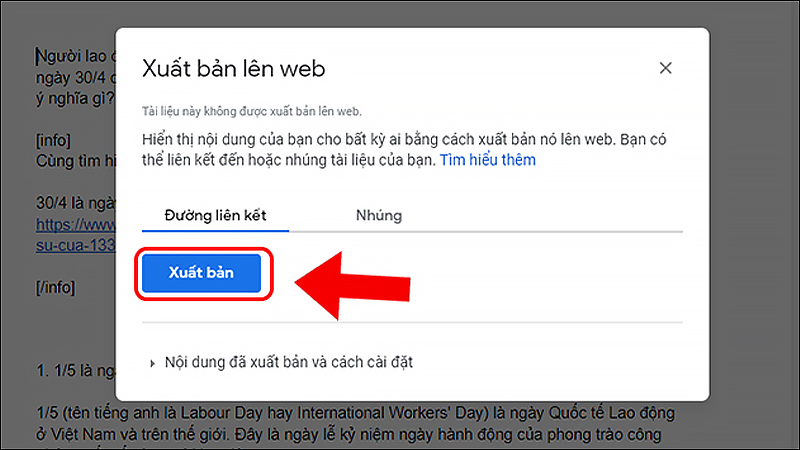 Chọn vào Xuất bản 6 cách tải ảnh từ Google Docs về máy tính siêu đơn giản