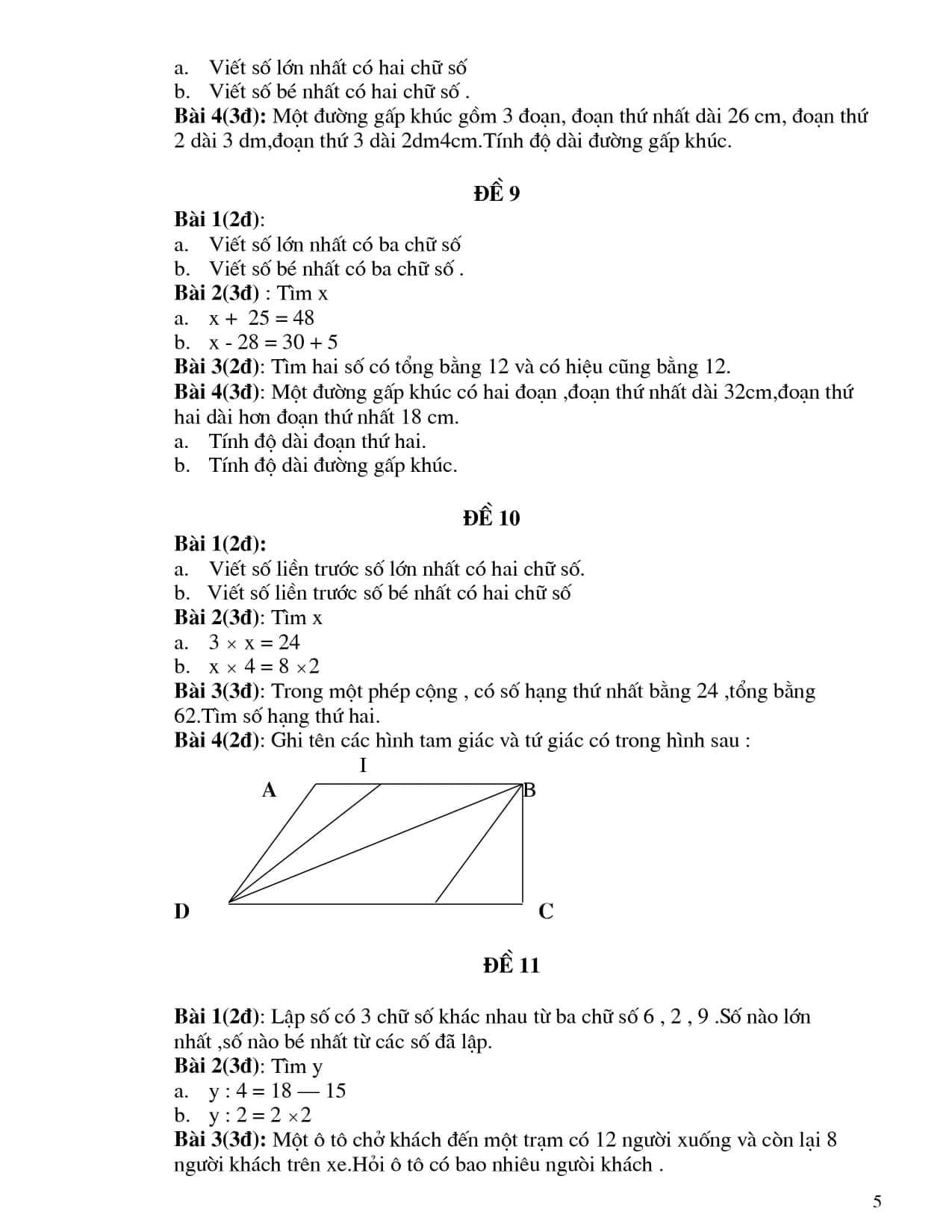 Đề tự luyện môn Toán lớp 2