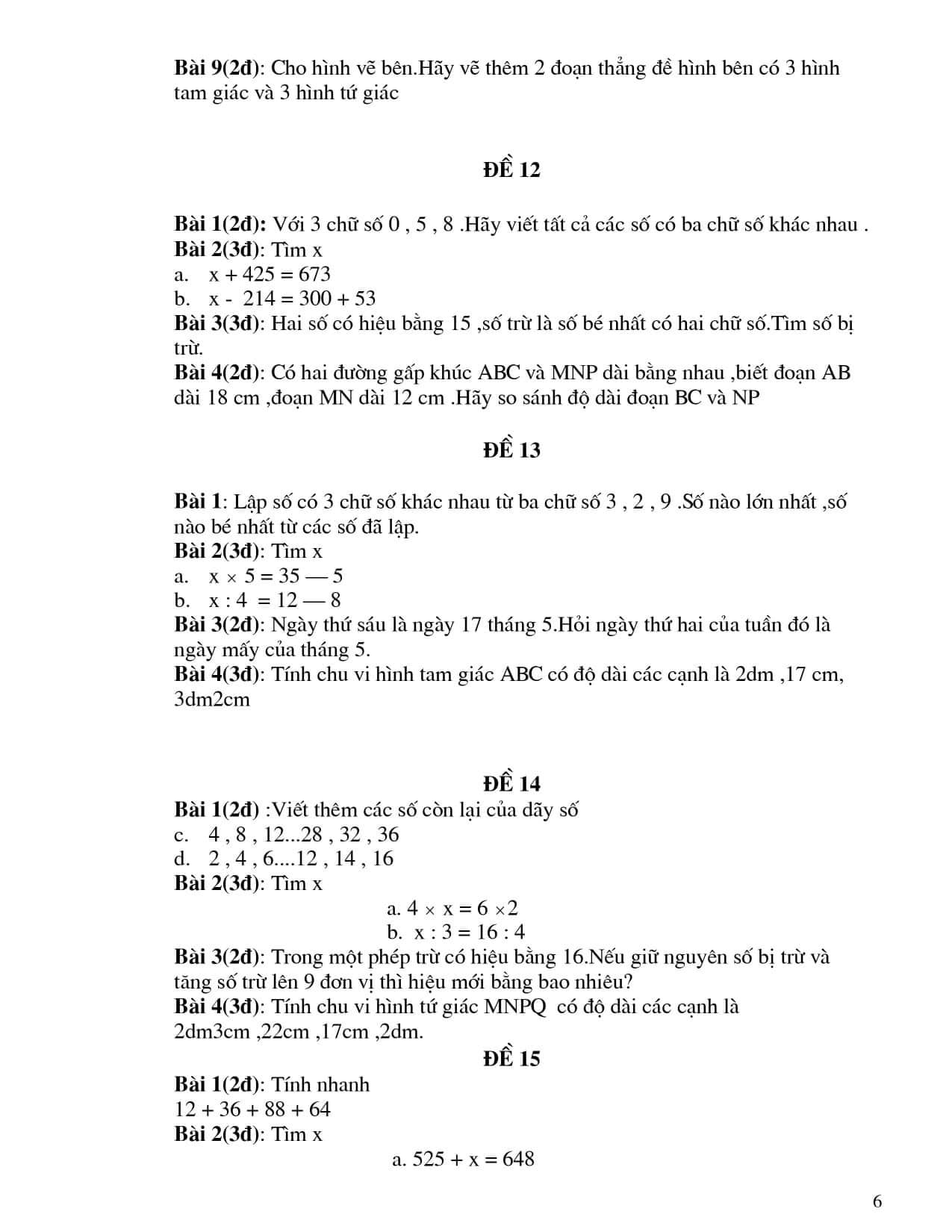 Đề tự luyện môn Toán lớp 2