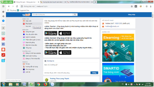 Cách tra cứu điểm trên trên Vnedu bằng trình duyệt