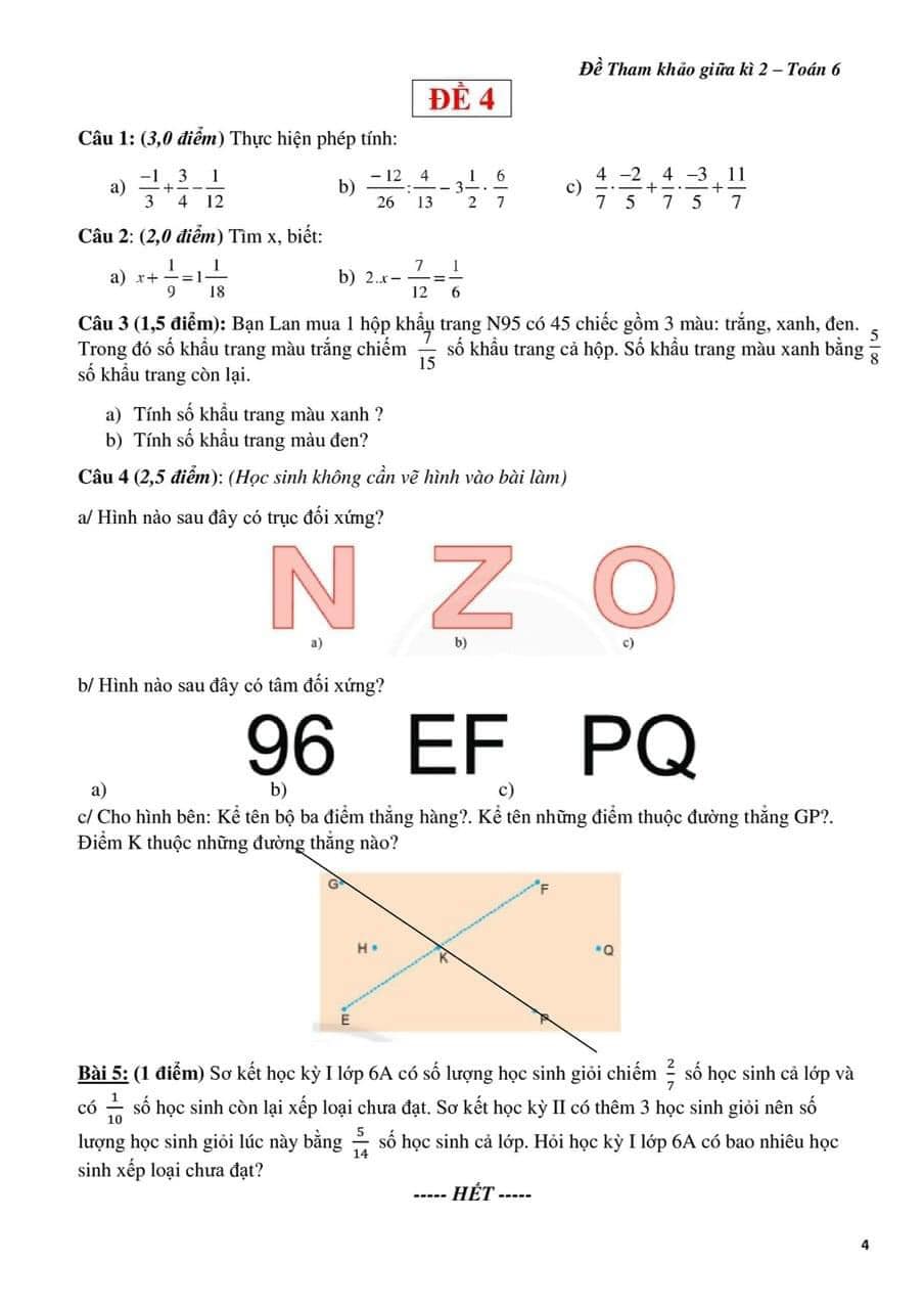 Đề cương ôn tập Toán 6 học kì 2 năm 2021