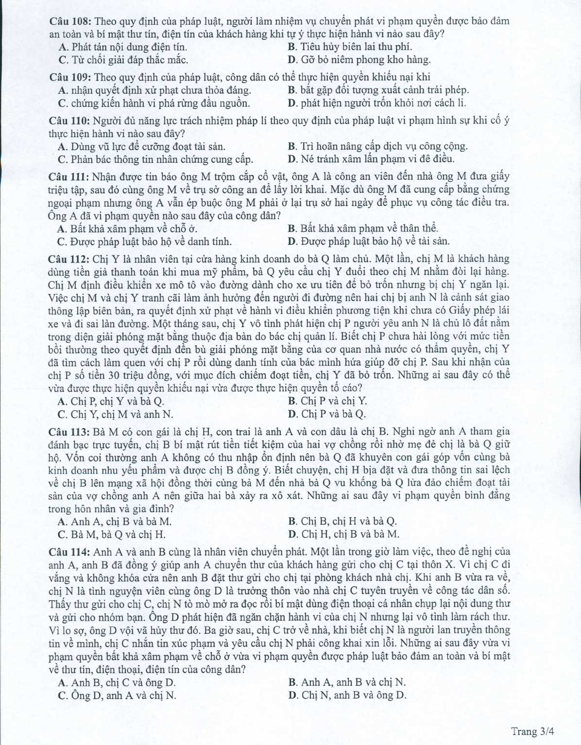 Đề minh họa 2022 môn GDCD