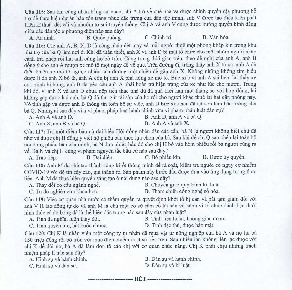 Đề minh họa 2022 môn GDCD